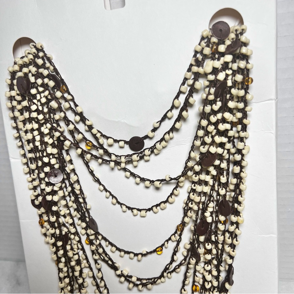 ZARA BEADED LONG SHELL BOHO WATERFALL NECKLACE- Earthcore, Artisan, Earthy NWT - Picture 7 of 8